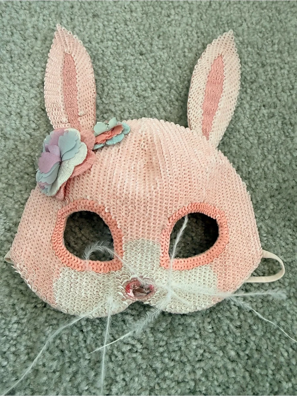 Tutu Du Monde Pink and White Easter Bunny Sequin Kids Face Mask embellished